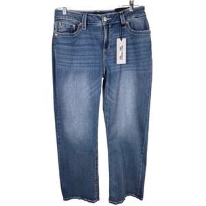 Miss Me Fleur Denim Jeans Women Sz 30x32 Blue Slim Wide Medium Wash Flap Pocket